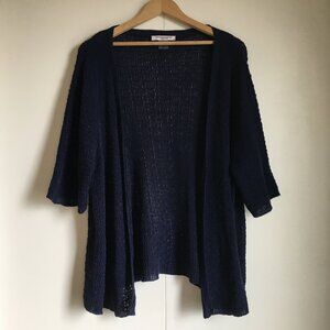 Allison Daley Dark Navy Blue Ramie Knit Half Sleeve Open Cardigan